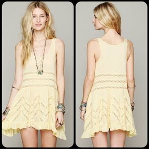 Free People yellow lace polka-dot trapeze dress